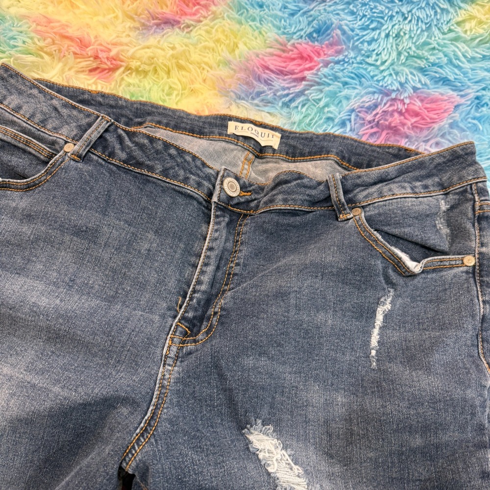Eloquii Distressed Jeans Women 20 Blue Ripped Raw Hem Denim - Picture 5 of 11